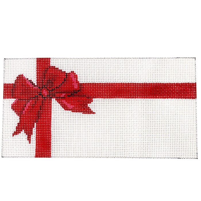 Red Bow Present 3x6 Insert Painted Canvas Susan Roberts Needlepoint Designs Inc. - 1
