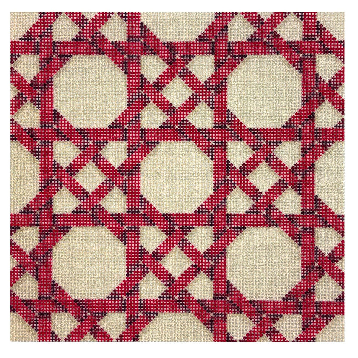 Red Caning 8" x 8" Printed Canvas Two Sisters Needlepoint - 1