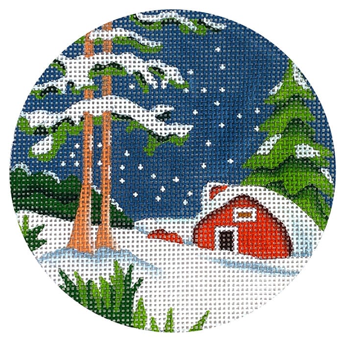 Red Cottage Snow Round Painted Canvas Melissa Shirley Designs - 1