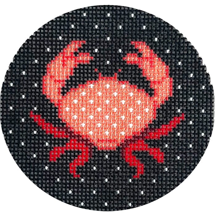 Red Crab 3" Round Printed Canvas Two Sisters Needlepoint