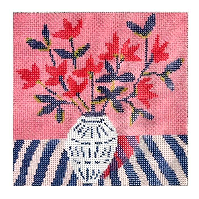 Red Flower Blue Vase 5" Square Painted Canvas Initial K Studio - 1