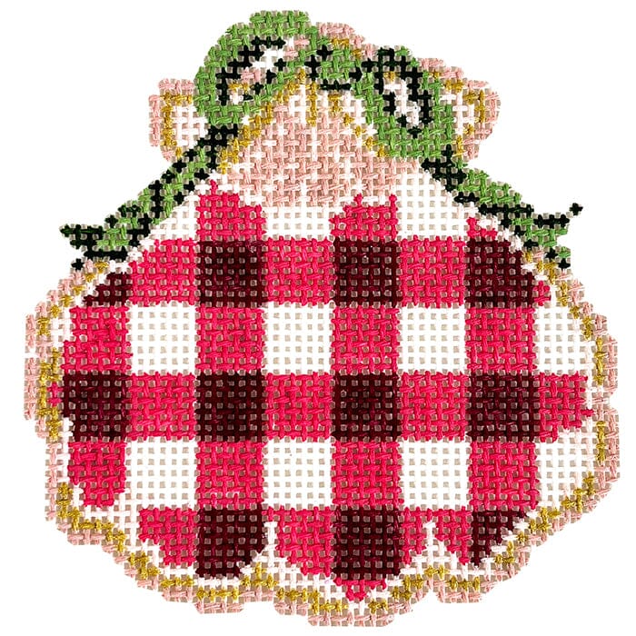 Red Gingham Gilded Scallop Painted Canvas KCN Designers - 1