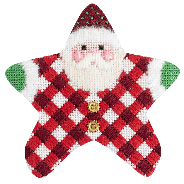 Red Gingham PJ Santa with Stitch Guide Printed Canvas Two Sisters Needlepoint