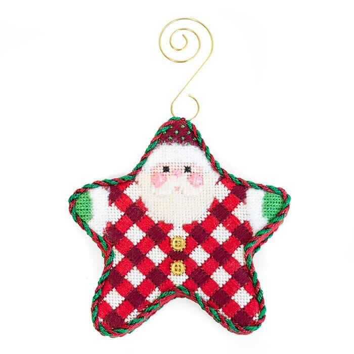 Red Gingham PJ Santa with Stitch Guide Printed Canvas Two Sisters Needlepoint