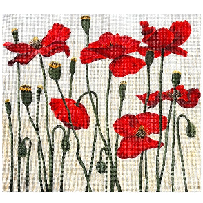 Red Poppies on 13 Painted Canvas Victoria Whitson Needlepoint - 1