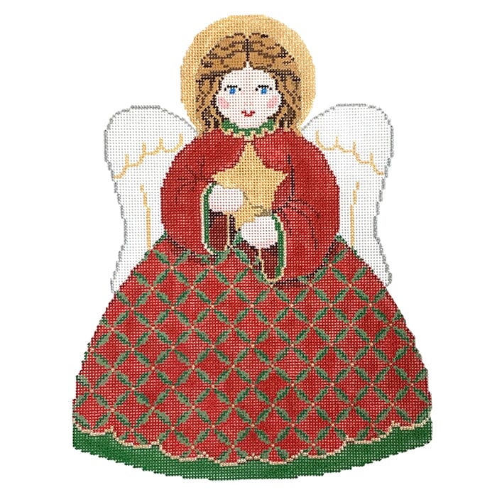 Red Star Angel Tree Topper Front Painted Canvas Susan Roberts Needlepoint Designs Inc. - 1