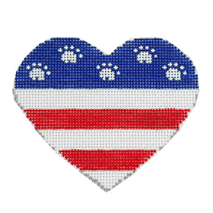 Red, White and Blue Paws Heart Painted Canvas Atlantic Blue Canvas - 1