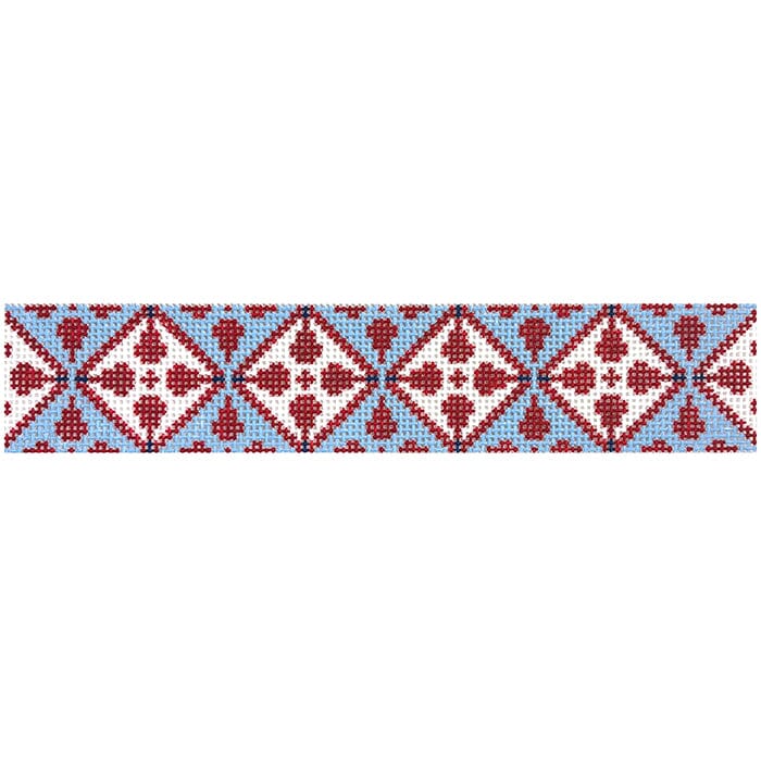 Red, White and Light Blue Key Fob Painted Canvas Ann Kaye Studio - 1