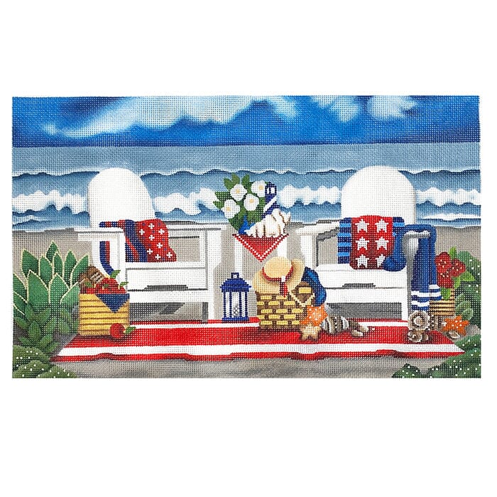Red White Blue Beach Painted Canvas Melissa Shirley Designs - 1