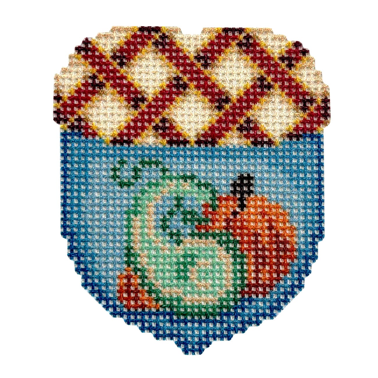 Red Woven Cap/Gourd Acorn Printed Canvas Two Sisters Needlepoint - 1