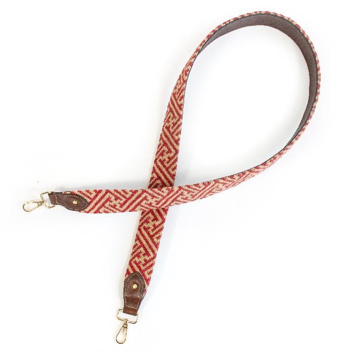 Red/Camel Fretwork Crossbody Strap Printed Canvas Two Sisters Needlepoint - 1