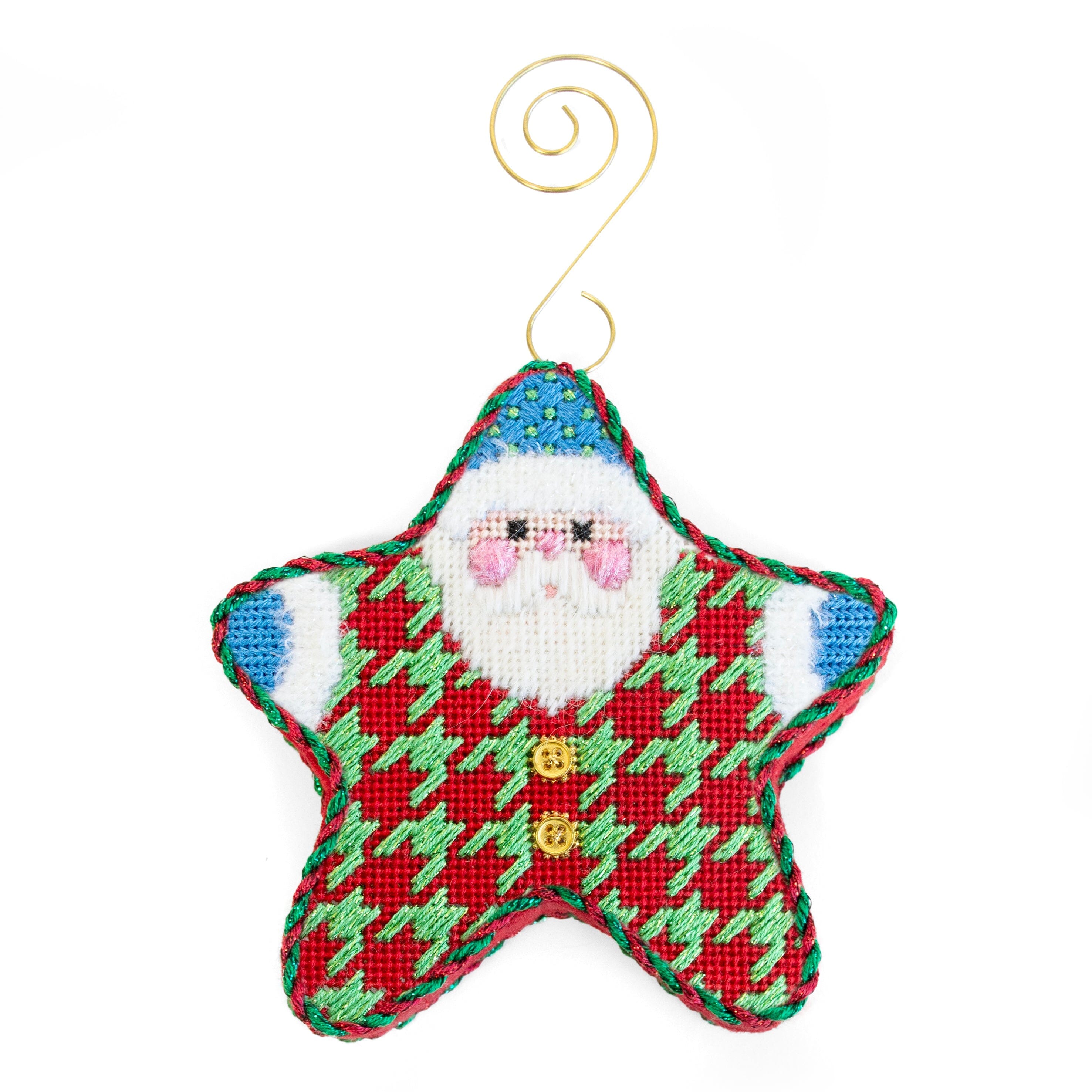 Red/Green Houndstooth PJ Santa with Stitch Guide Printed Canvas Two Sisters Needlepoint