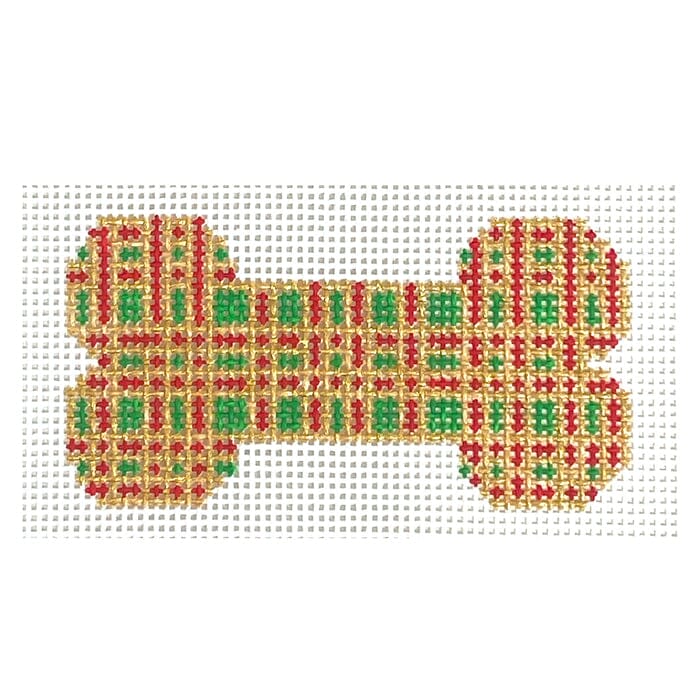Red/Green/Gold Plaid Dog Bone Painted Canvas Blueberry Point Canvas - 1