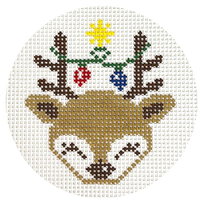 Reindeer Canvas Round Painted Canvas A Poore Girl Paints - 1