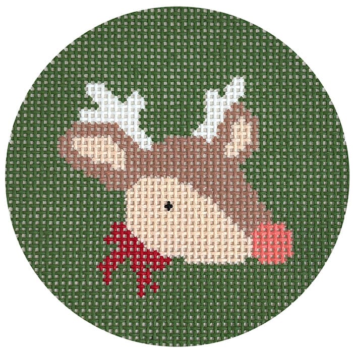 Reindeer Round Painted Canvas Coco Frank Studio - 1
