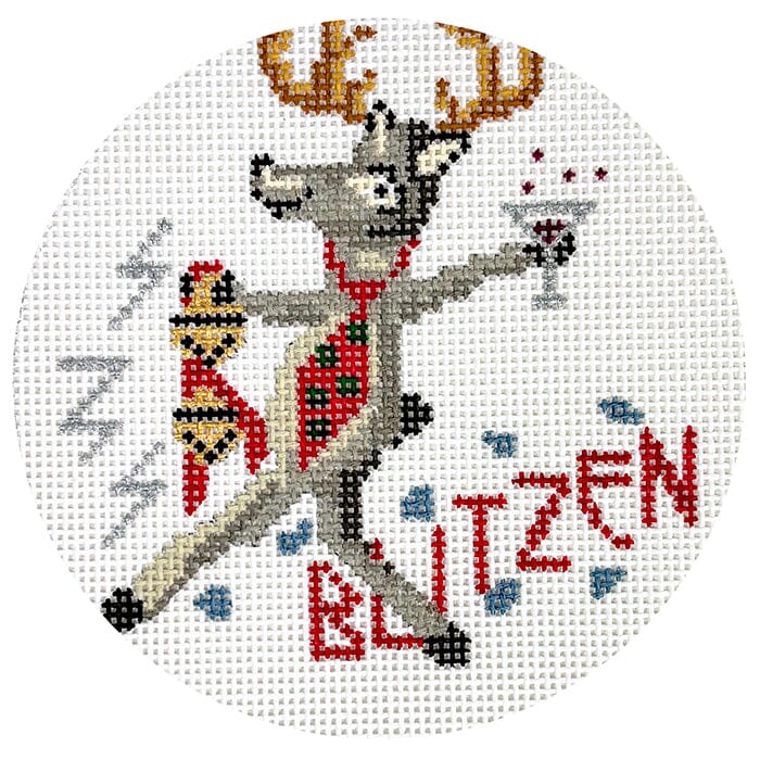 Reindeer Series Blitzen Ornament Painted Canvas The Gingham Stitchery - 1