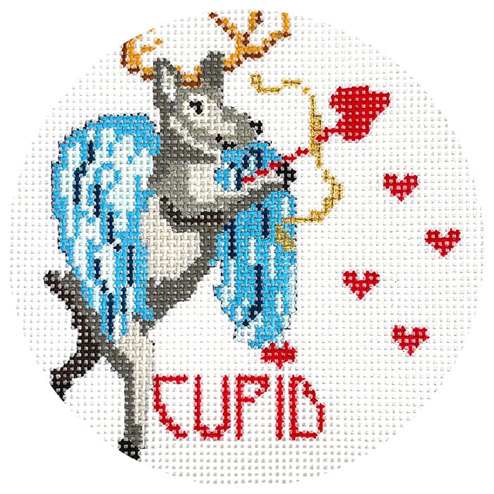 Reindeer Series Cupid Ornament Painted Canvas The Gingham Stitchery - 1