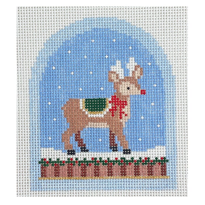Reindeer Snow Globe Painted Canvas Coco Frank Studio - 1