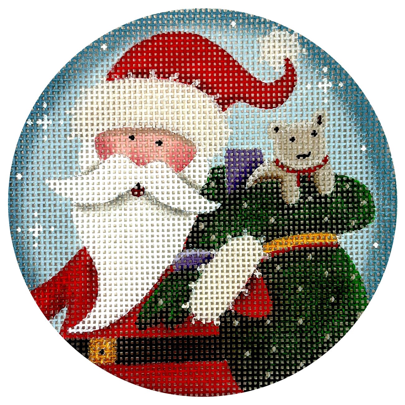 Retro Santa Round Painted Canvas Rebecca Wood Designs - 1