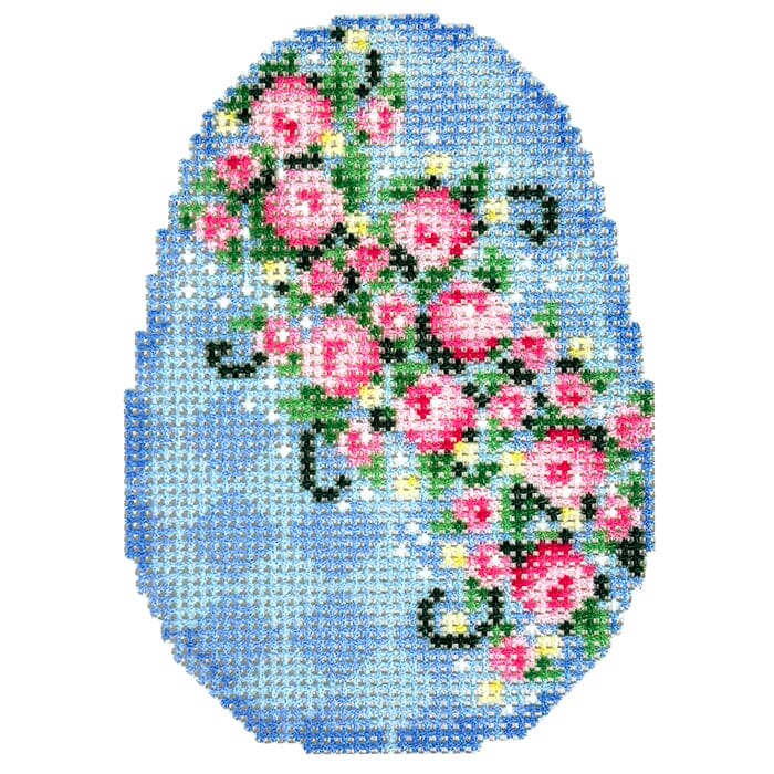 Rose Bud Garland on Harlequin Egg Printed Canvas Two Sisters Needlepoint