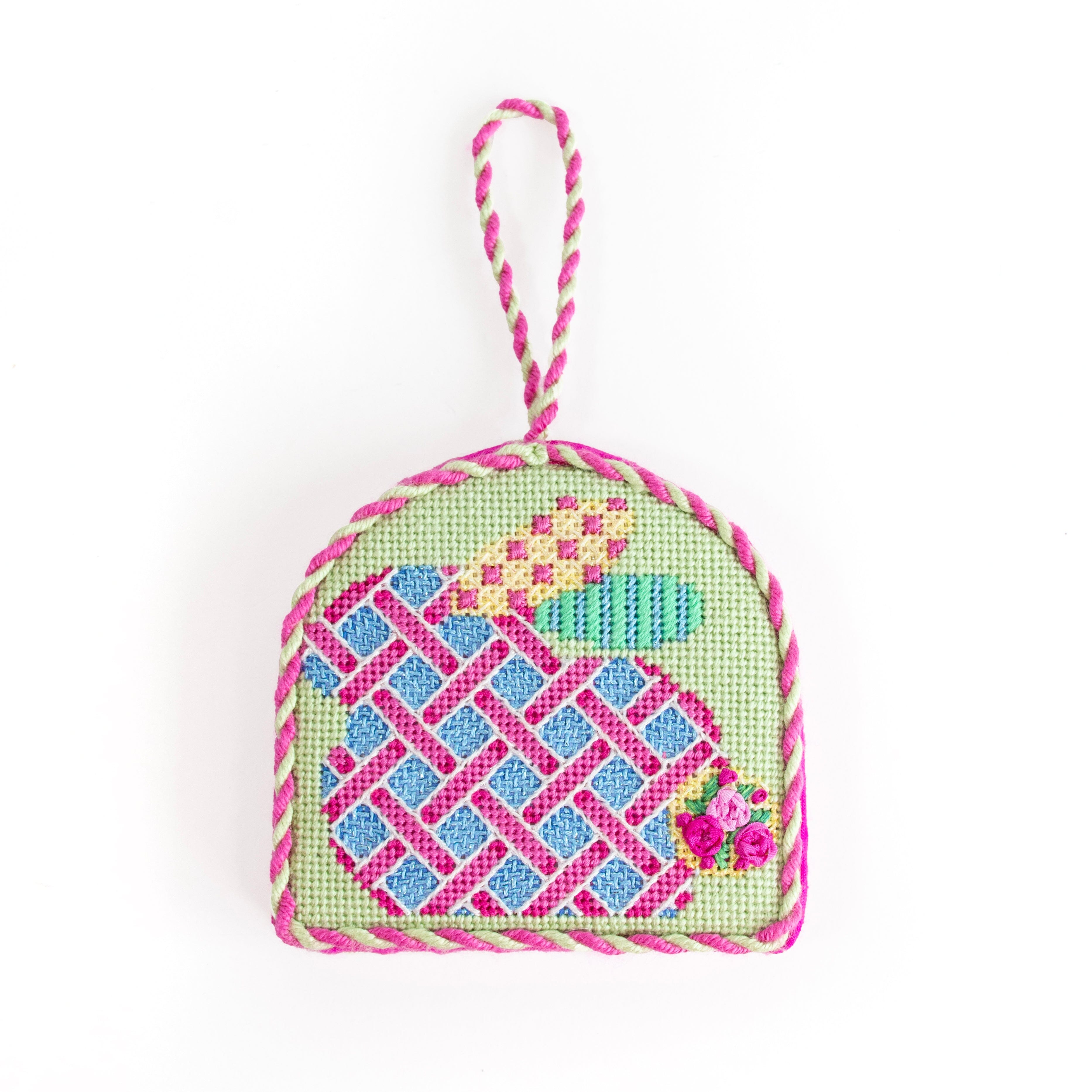 Rose Bud Tail Bunny with Stitch Suggestions Printed Canvas Two Sisters Needlepoint