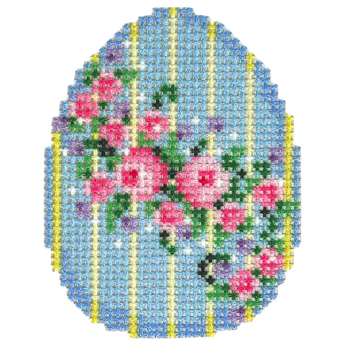 Rose Garland on Stripes Mini Egg Printed Canvas Two Sisters Needlepoint