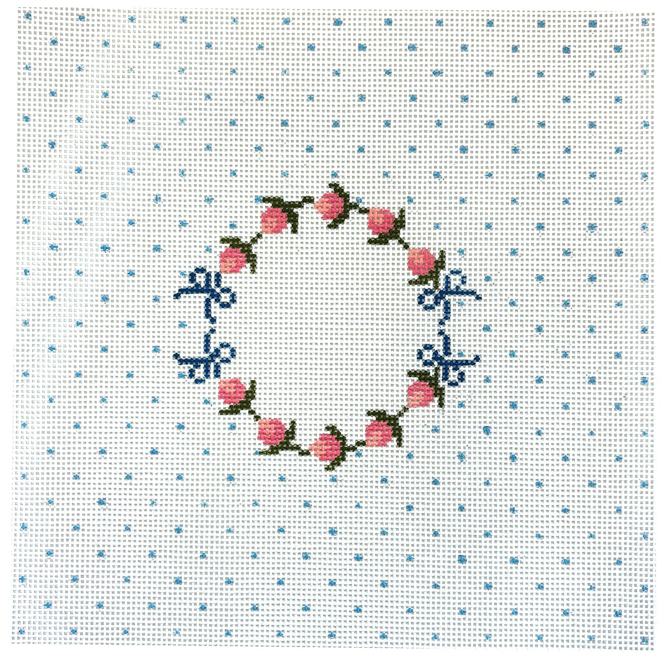 Rosebud Monogram Wreath Painted Canvas Le Point Studio - 1