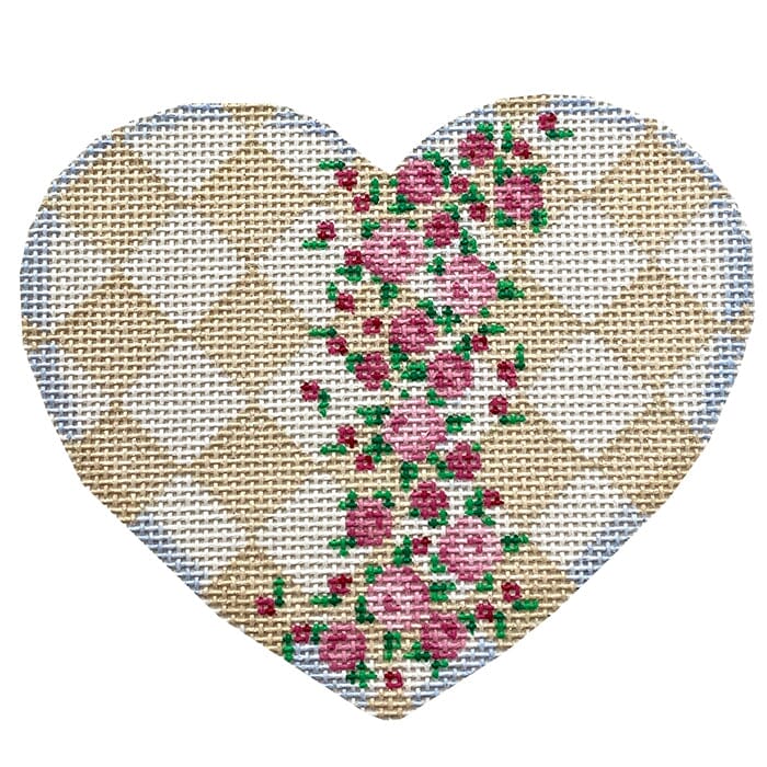 Rosebud/Harlequin Heart Printed Canvas Two Sisters Needlepoint - 1