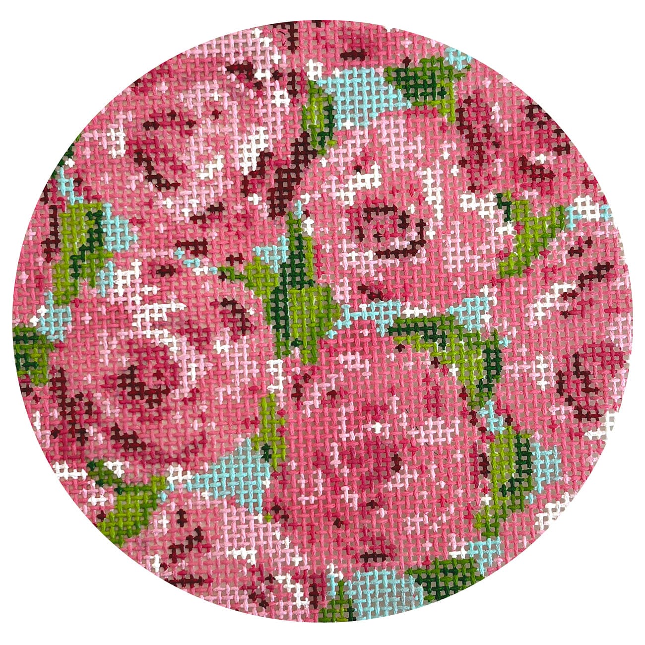 Roses on Teal Round Painted Canvas The Gingham Stitchery - 1
