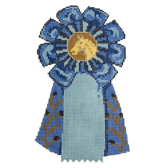 Rosette Ribbon Blue Painted Canvas The Plum Stitchery - 1