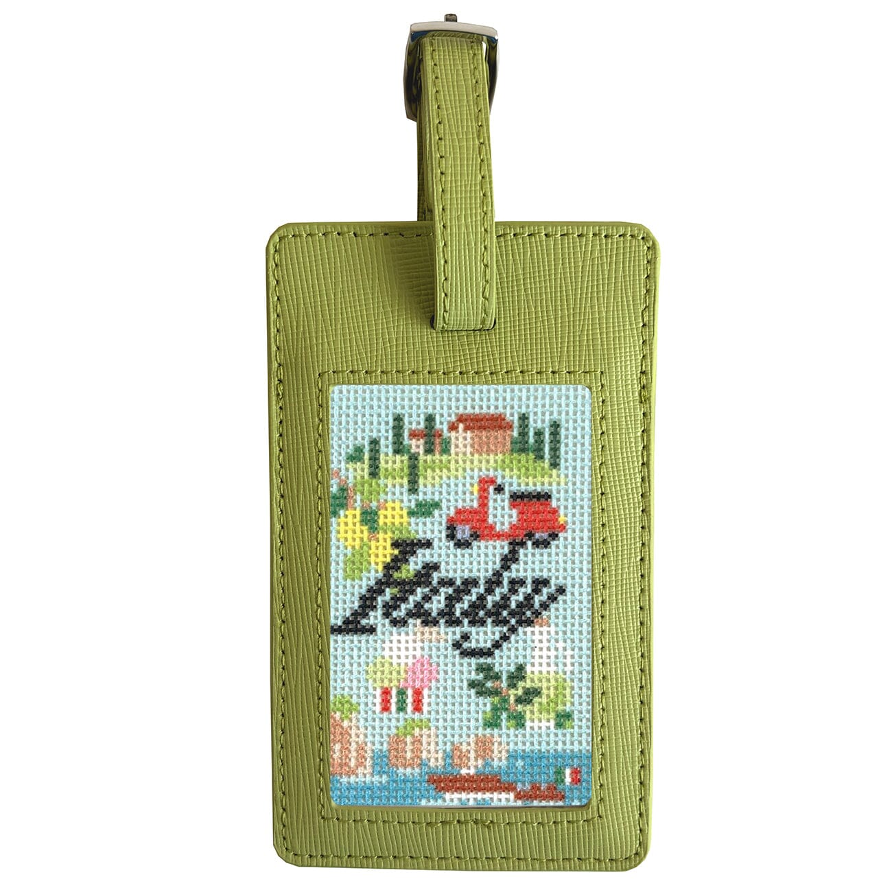Saffiano Leather Bag Tag Lime Leather Goods Needlepoint.Com - 1