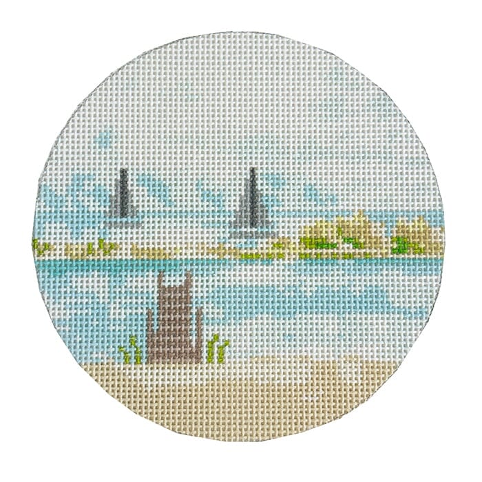 Sailboat Dock Ornament Painted Canvas Walker's Needlepoint - 1