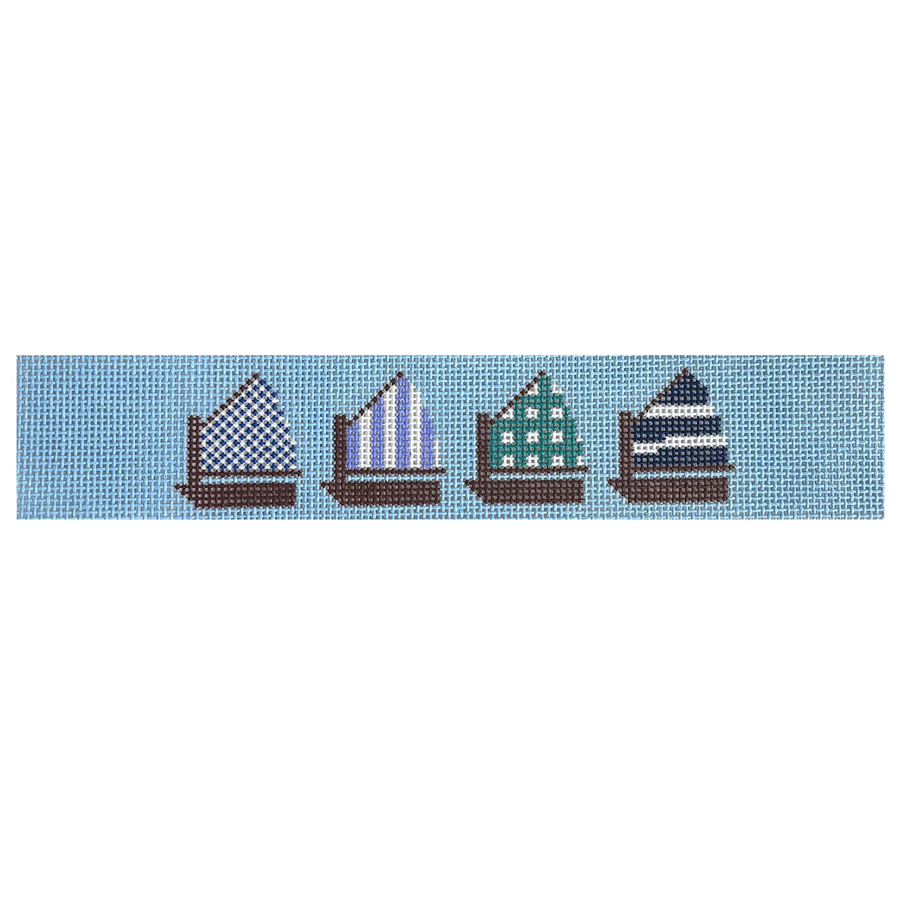 Sailboat Quartet Key Fob Painted Canvas Frances Mary Needlepoint - 1