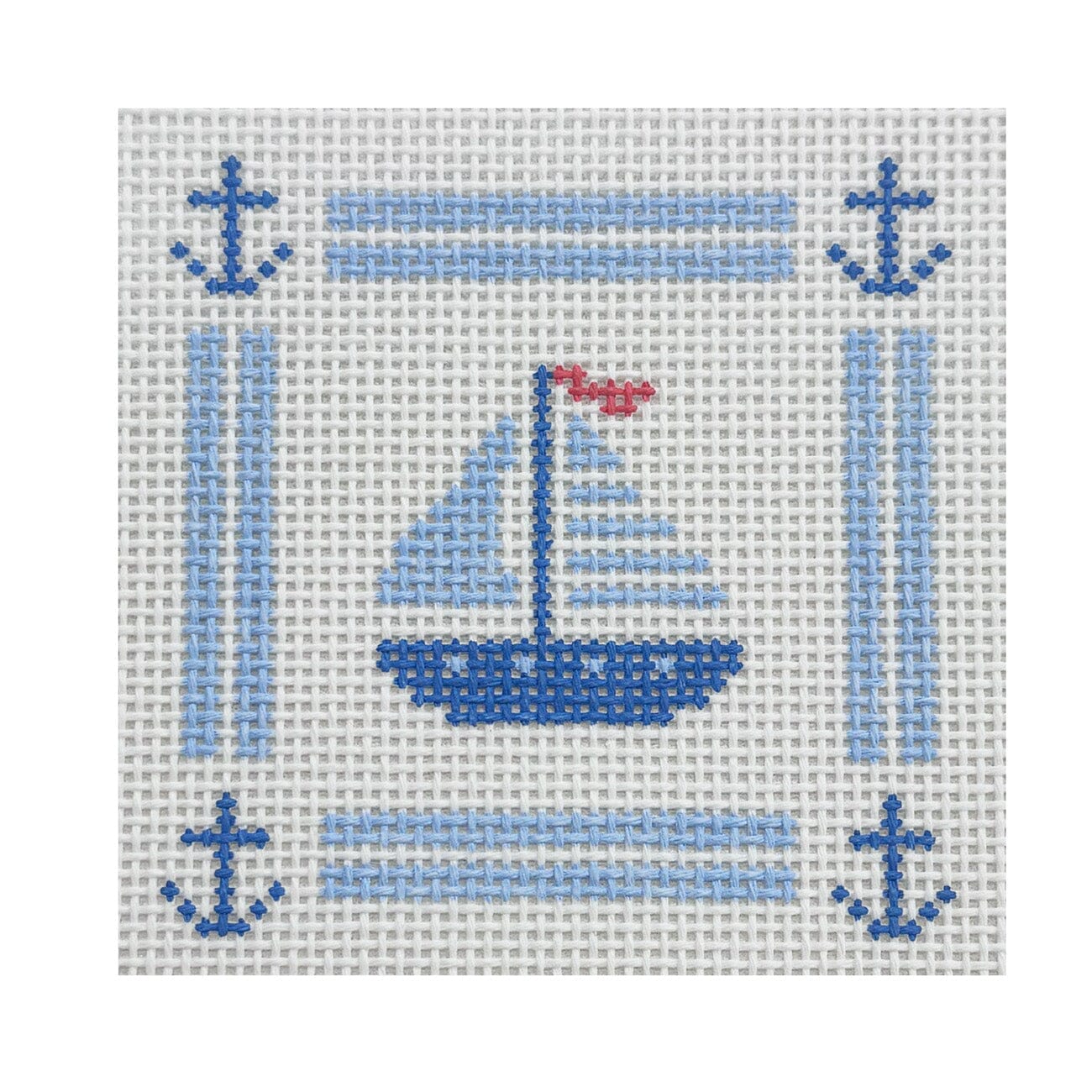 Sailboat Square Mini Sign Painted Canvas Goodpoint Needlepoint - 1
