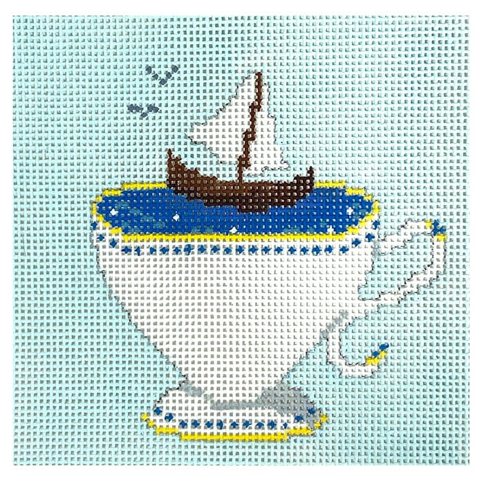 Sailboat Teacup Painted Canvas The Gingham Stitchery - 1