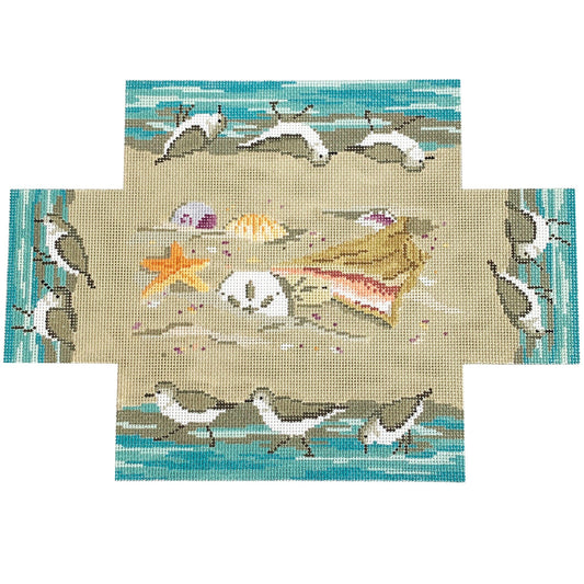 Sandpipers and Seashells Brick Cover Painted Canvas Susan Roberts Needlepoint Designs Inc. 