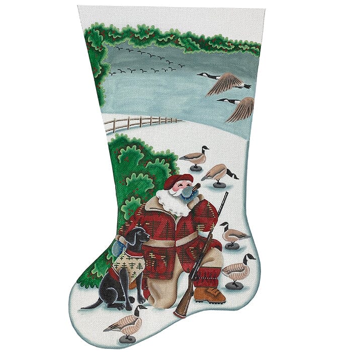 Santa and His Dog Stocking TTL on 18 Painted Canvas Rebecca Wood Designs