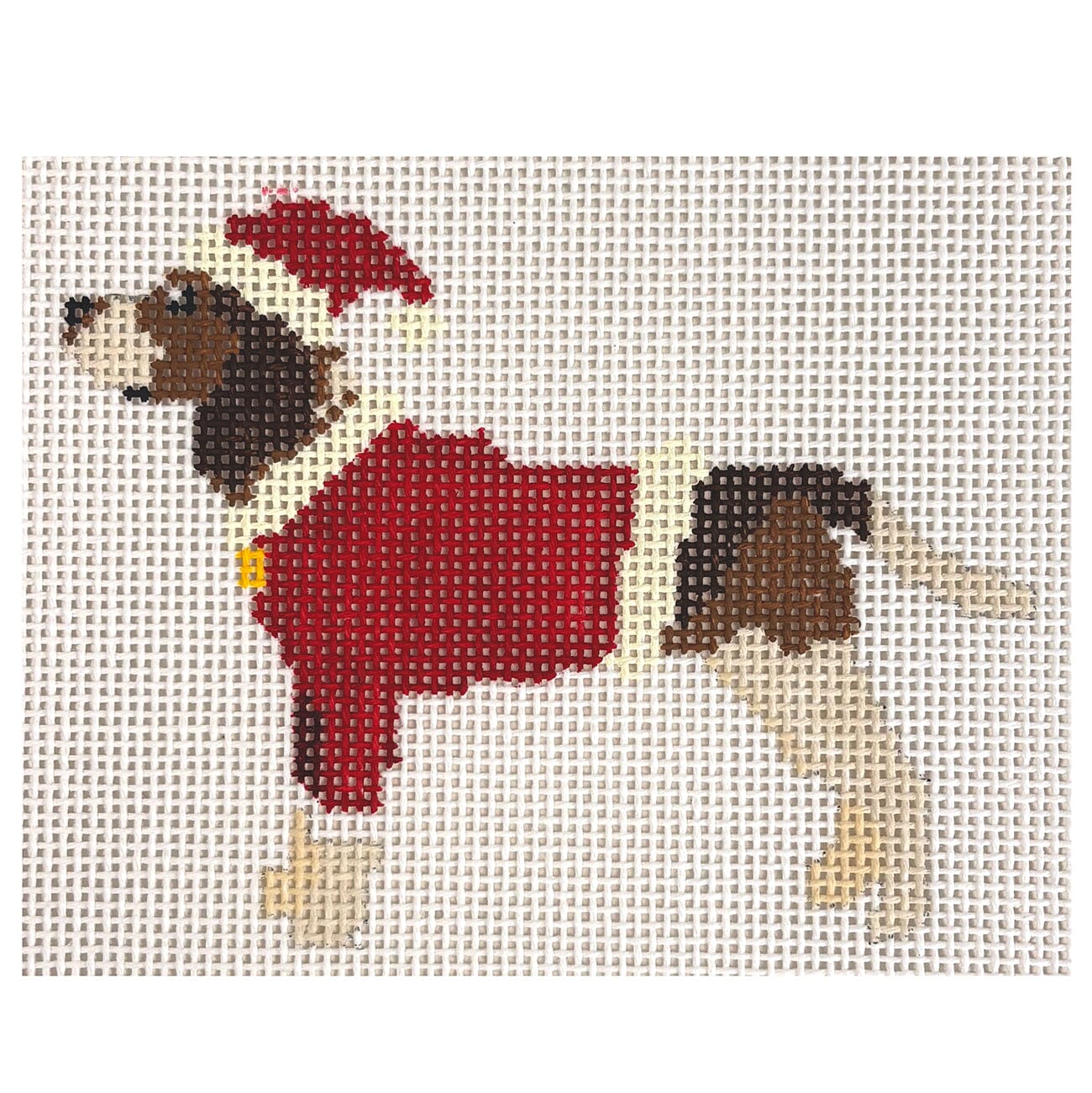 Santa Beagle Painted Canvas Dogwood Needlepoint - 1