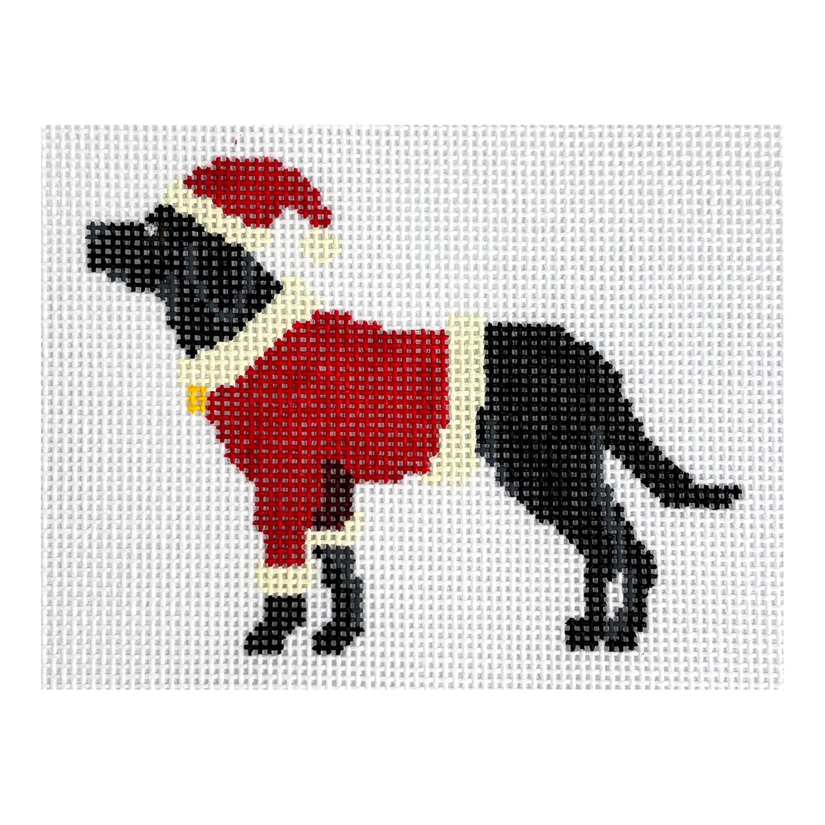 Santa Black Lab Painted Canvas Dogwood Needlepoint - 1
