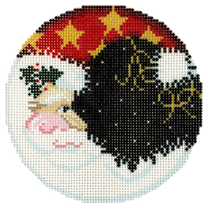 Santa Moon Round Printed Canvas Two Sisters Needlepoint