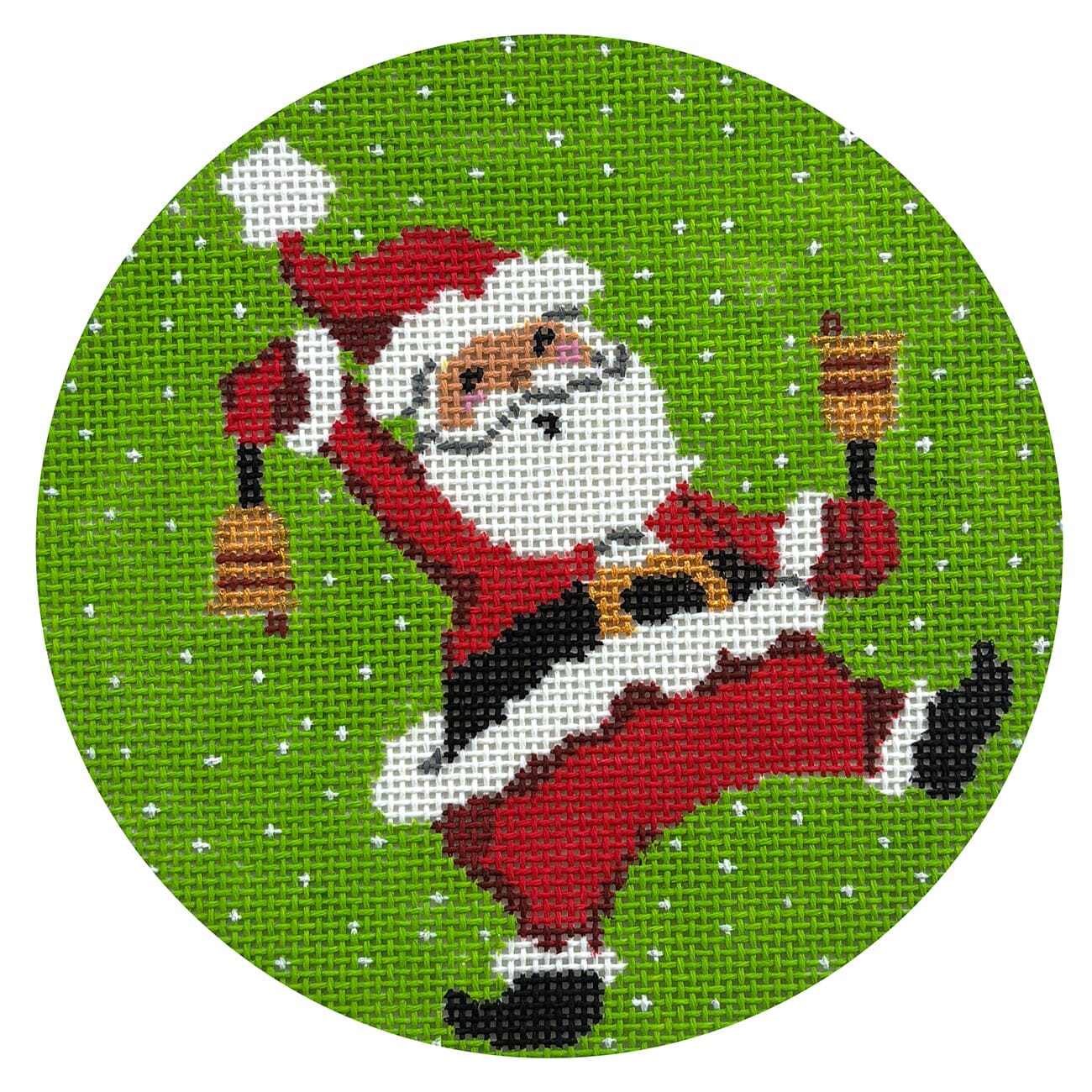 Santa Ringing the Bells Round Painted Canvas Pepperberry Designs - 1