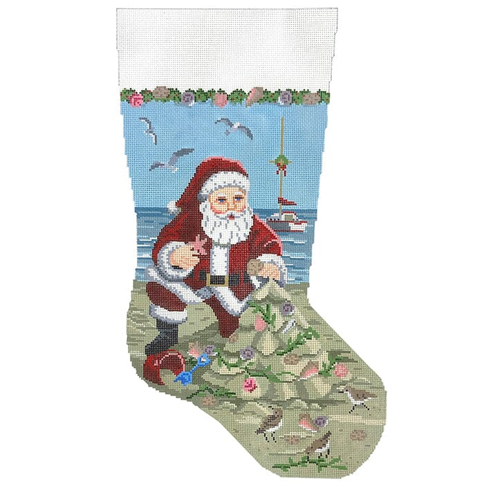 Santa, Sandcastle Christmas Tree, Stocking Painted Canvas Susan Roberts Needlepoint Designs Inc.