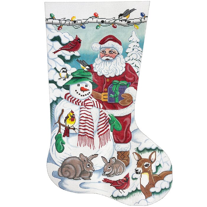 Santa & Snowman Stocking Painted Canvas Alice Peterson Company - 1