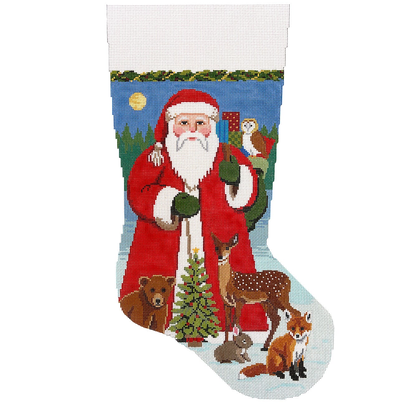 Santa with Baby Forest Animals, Stocking Painted Canvas Susan Roberts Needlepoint Designs Inc. - 1