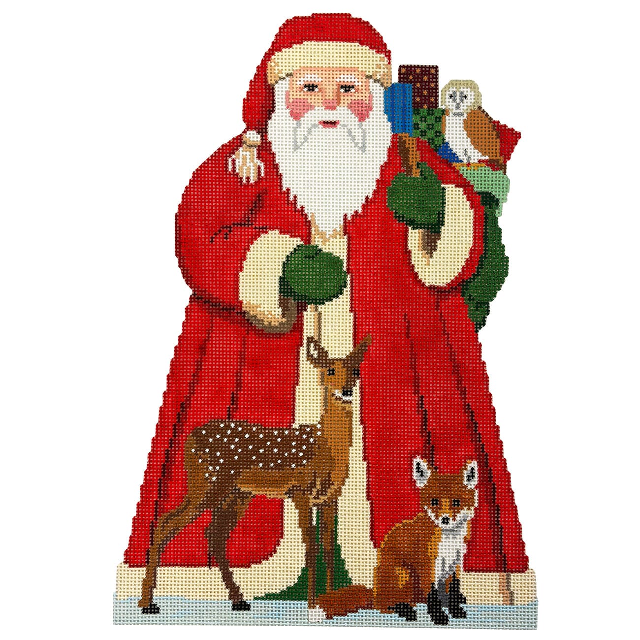 Santa with Baby Forest Animals, Tree Topper, Front Painted Canvas Susan Roberts Needlepoint Designs Inc. - 1