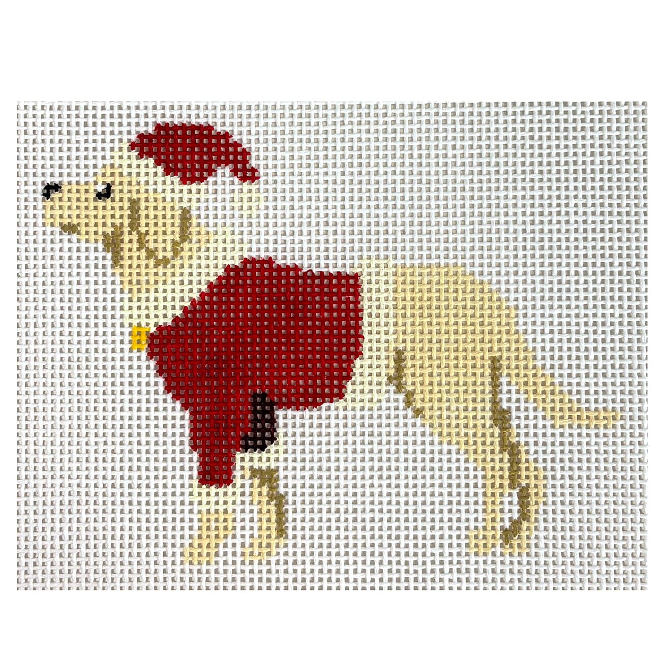 Santa Yellow Lab Painted Canvas Dogwood Needlepoint - 1