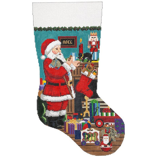 Santa's Milk and Cookies Stocking #13 Painted Canvas Susan Roberts Needlepoint Designs Inc. 