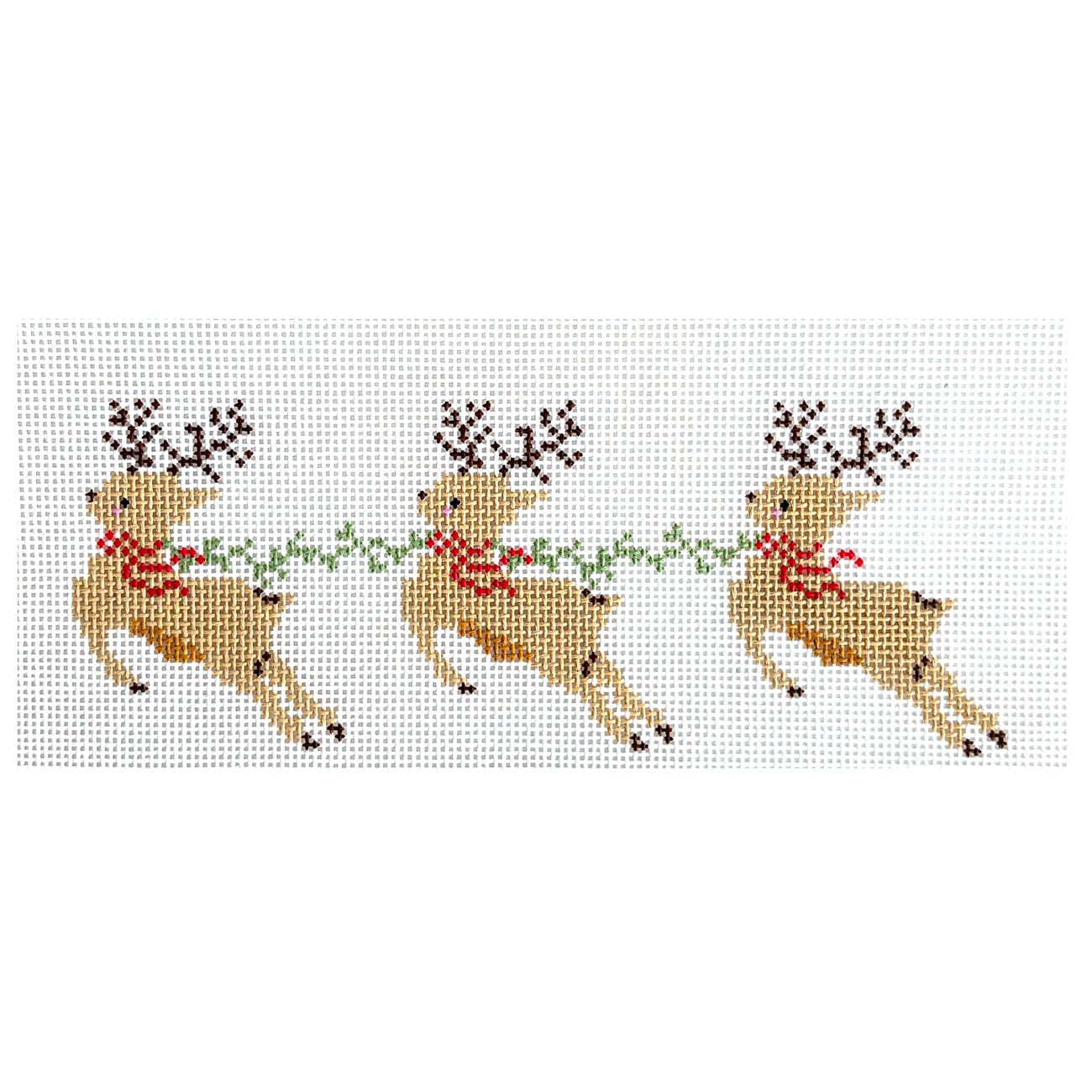 Santa's Reindeer Trio Painted Canvas Goodpoint Needlepoint - 1