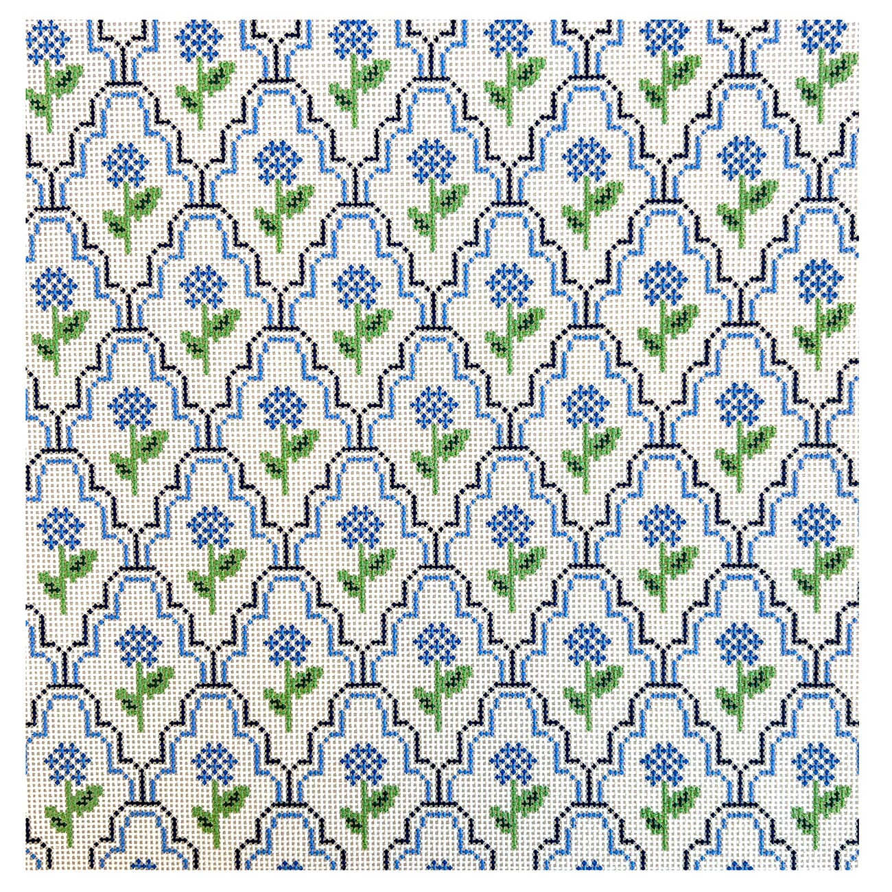 Scallop Hydrangea Pillow Painted Canvas Frances Mary Needlepoint