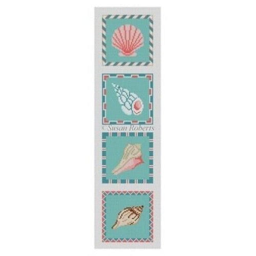 Sea Shells Coasters Set on Aqua Painted Canvas Susan Roberts Needlepoint Designs Inc.